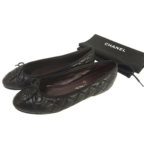 black leather quilted ballerina 37 chanel|chanel ballet flats women.